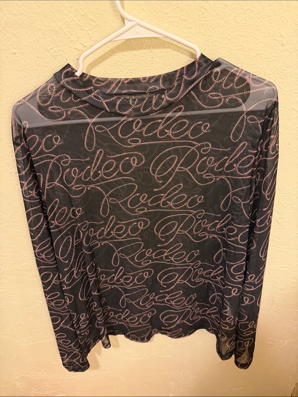 Source Unknown Black Sheer Long Sleeve Top with Pink Script